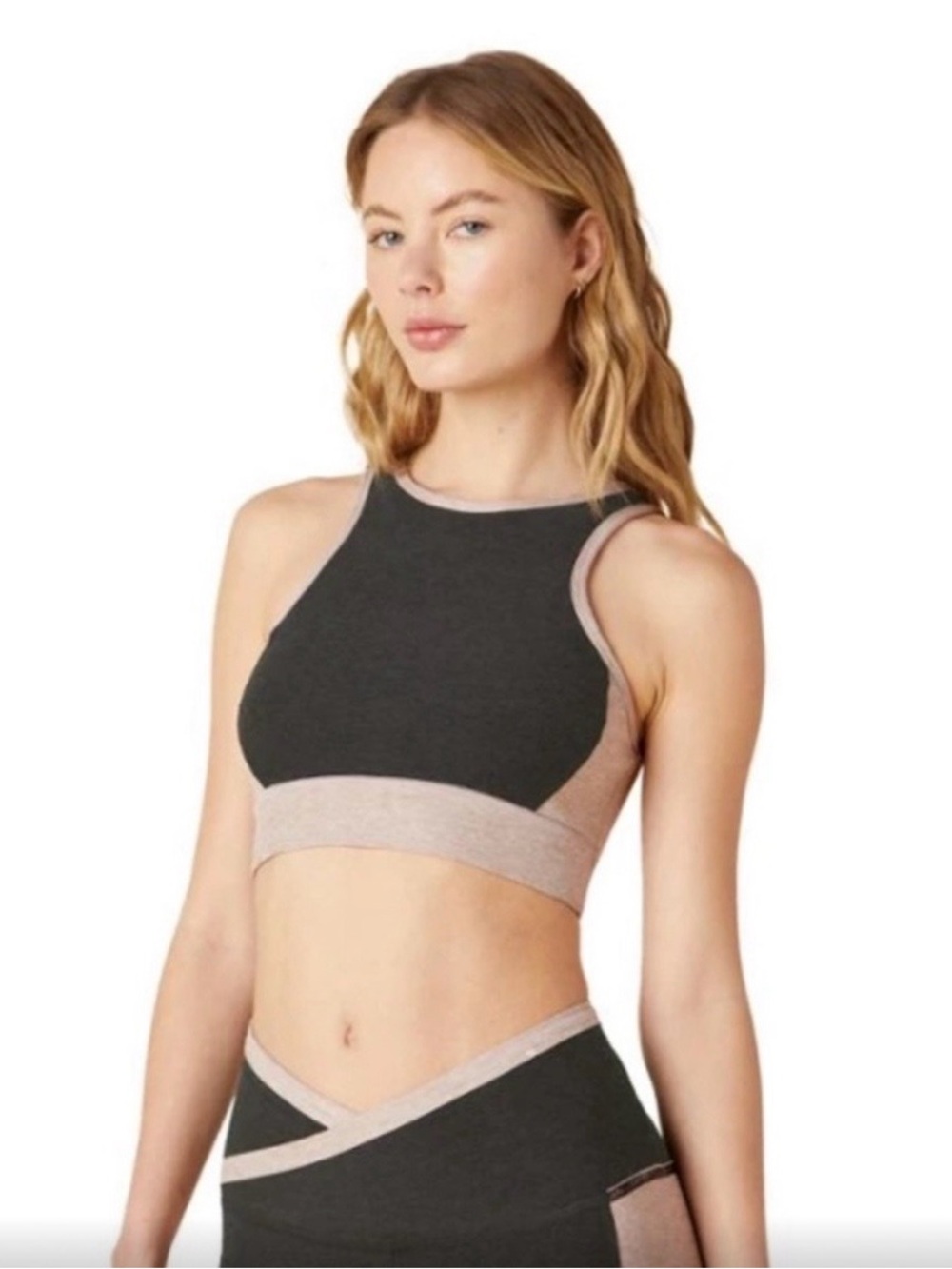 Beyond Yoga Black Sports Bra with Taupe Trim